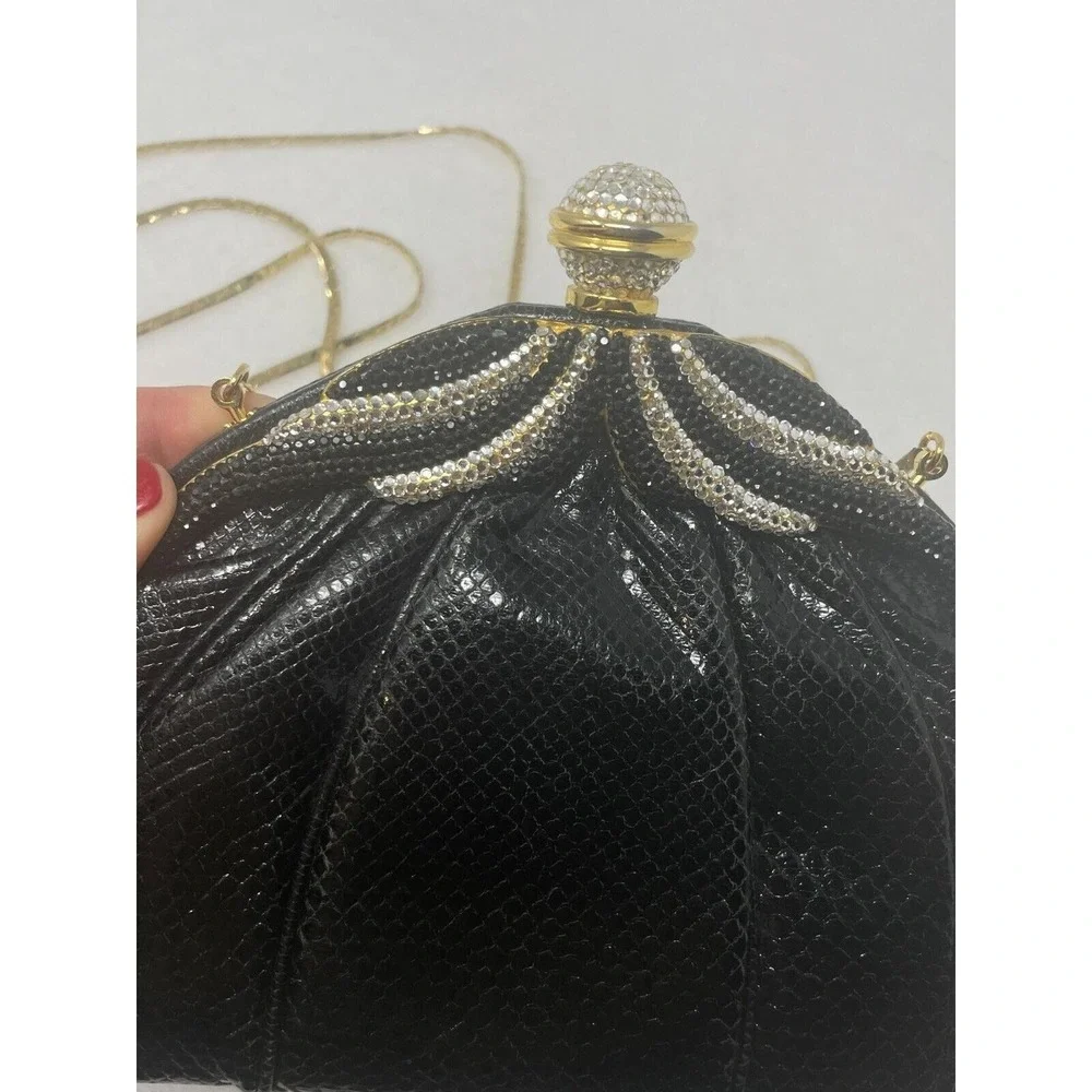 Vintage Finesse La Model Jeweled Convertible Snakeskin‎ Clutch Gold Chain